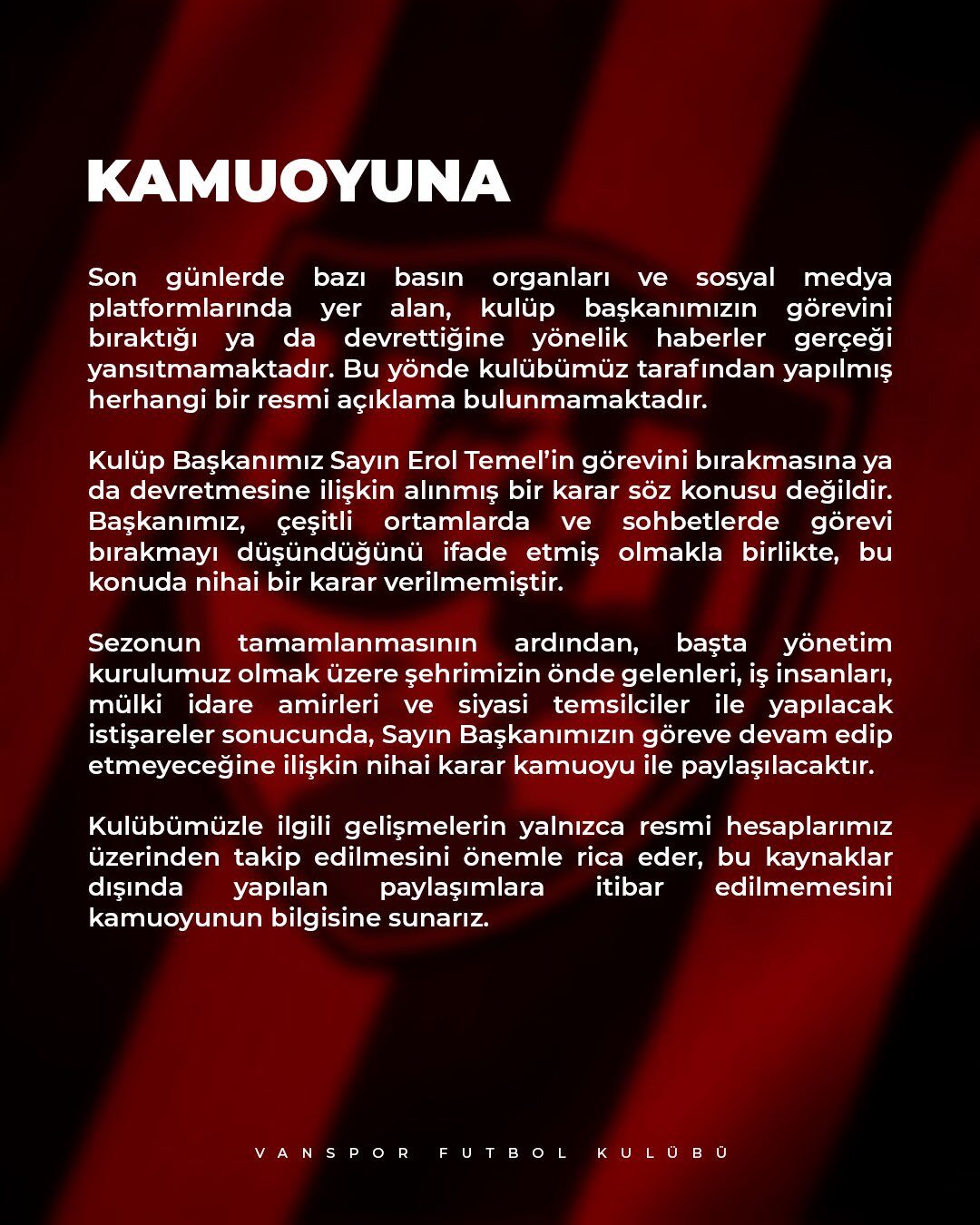 Görevi Bırakacağı İddia Edilmişti Vanspor’dan Açıklama Geldi