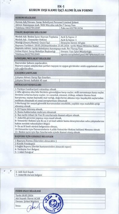 Van’da İki Belediyeye Personel Alımı Başvurular Başladı! (2)