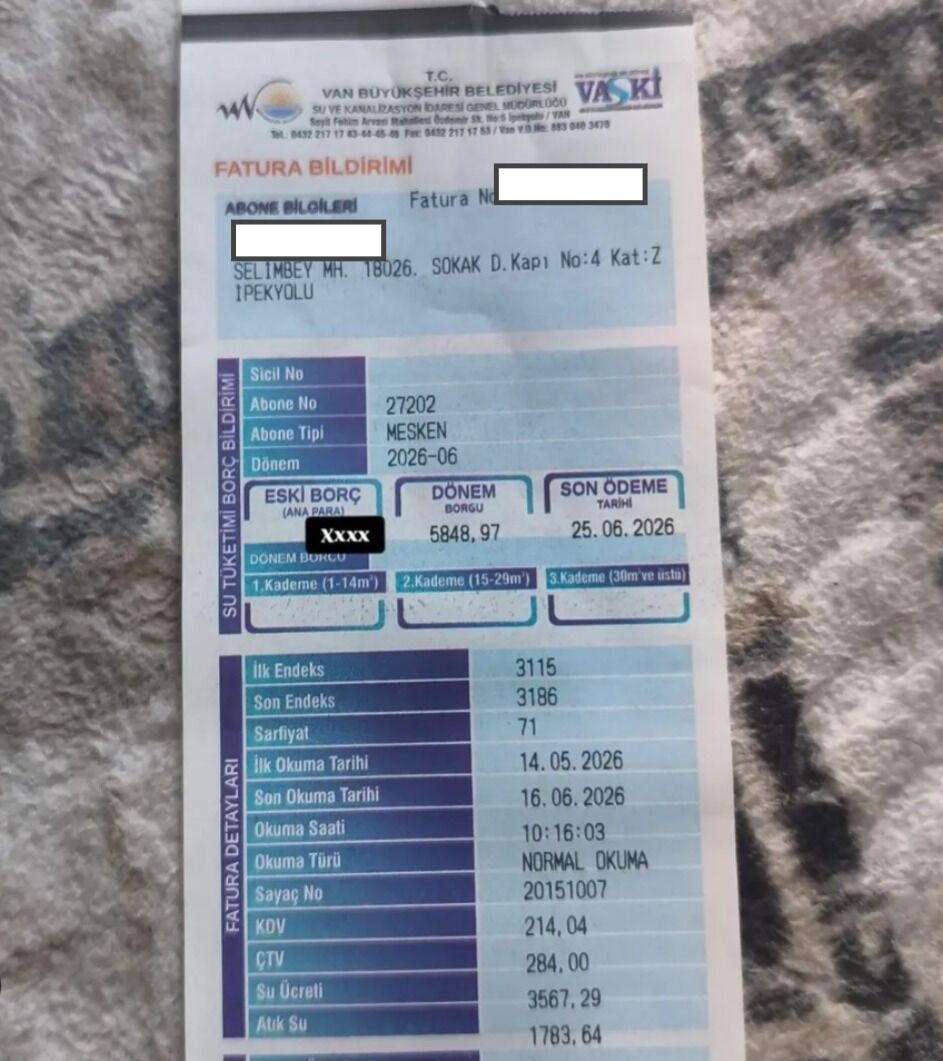 Van'da 6 Bin Tl'lik Su Faturası Şoku
