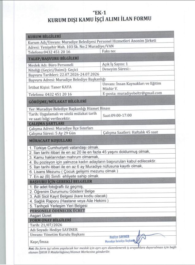 Muradiye Belediyesi Personel Alacak (4)