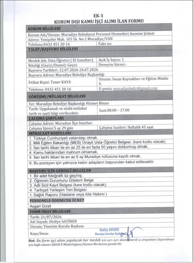 Muradiye Belediyesi Personel Alacak (5)